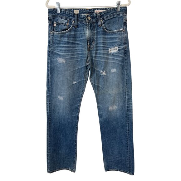 Adriano Goldschmied AG Protege Jean Size 32 Straight Blue Distressed Medium Wash - Picture 1 of 9